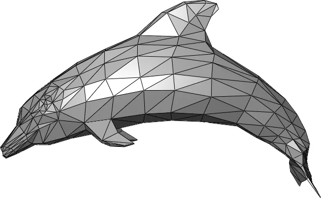 A dolphin rendered as a mesh of triangular faces